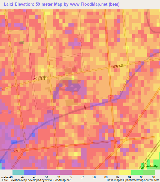 Laixi,China Elevation Map