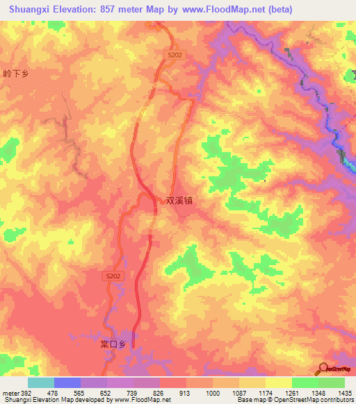 Shuangxi,China Elevation Map