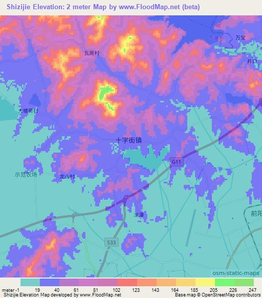 Shizijie,China Elevation Map