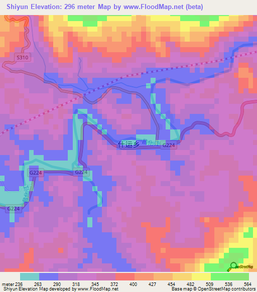 Shiyun,China Elevation Map