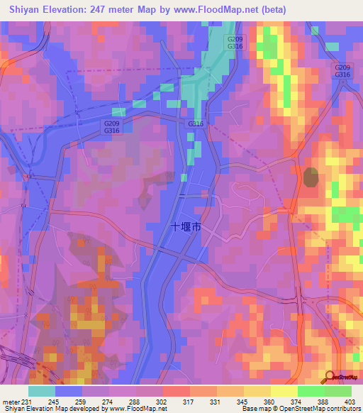 Shiyan,China Elevation Map