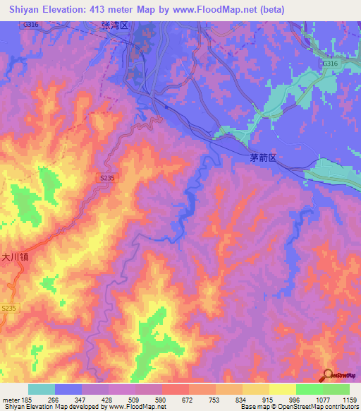 Shiyan,China Elevation Map