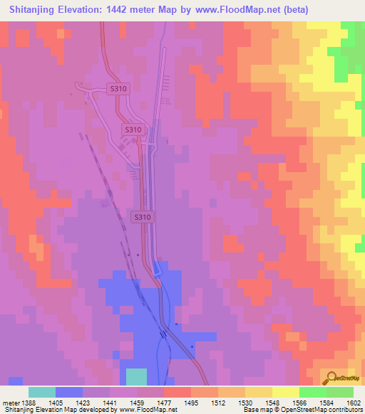 Shitanjing,China Elevation Map