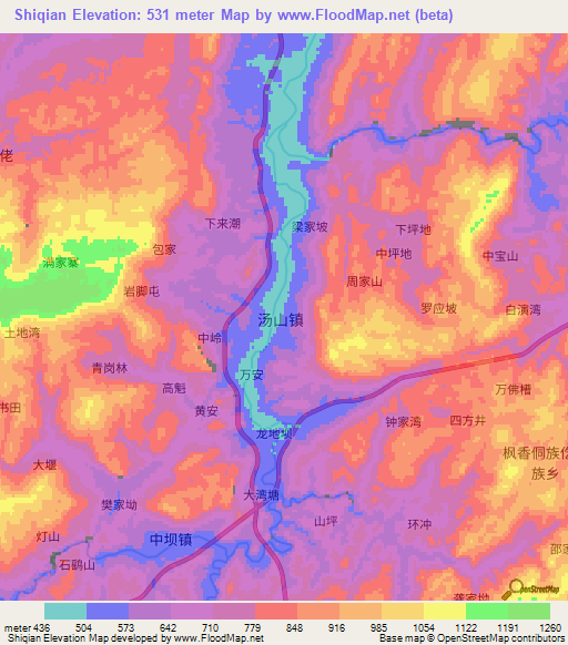 Shiqian,China Elevation Map