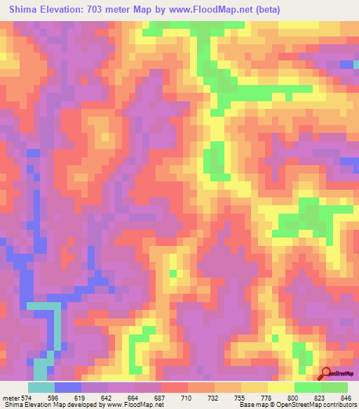Shima,China Elevation Map