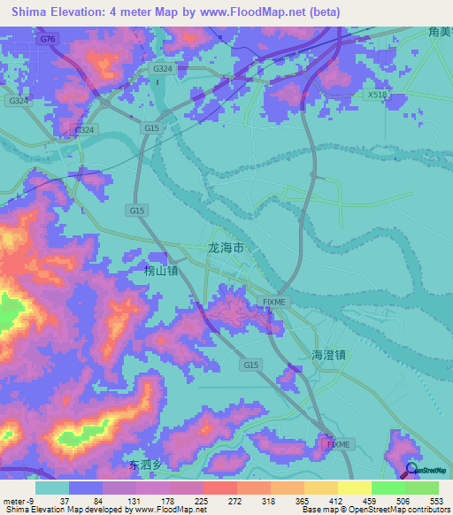 Shima,China Elevation Map