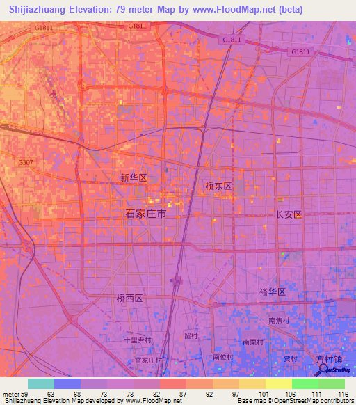 Shijiazhuang,China Elevation Map
