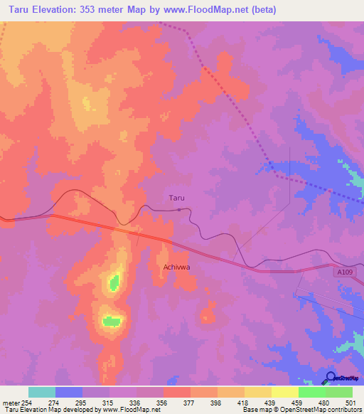 Taru,Kenya Elevation Map