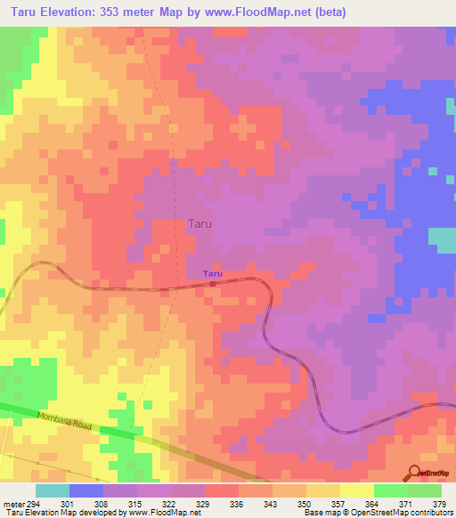 Taru,Kenya Elevation Map