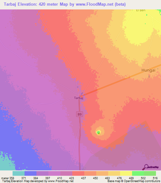 Tarbaj,Kenya Elevation Map