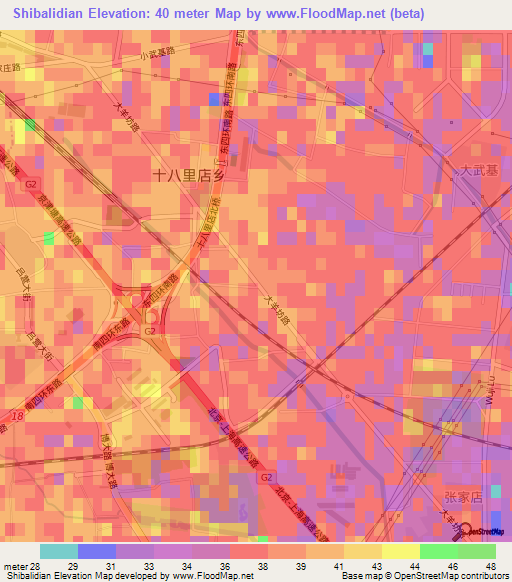 Shibalidian,China Elevation Map