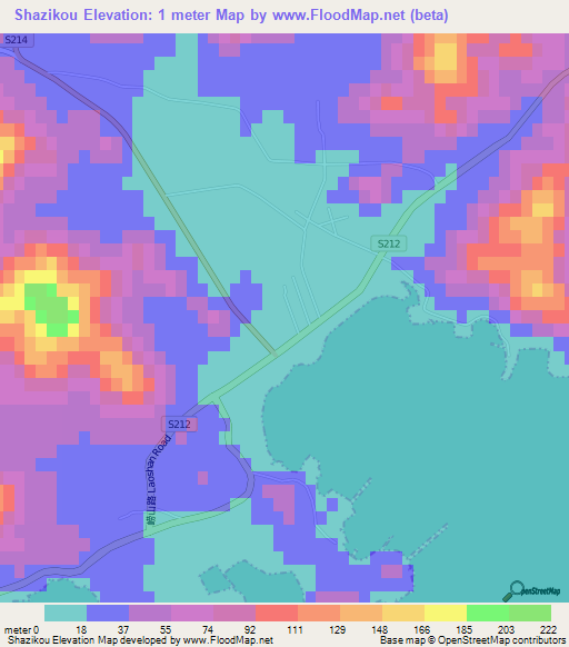Shazikou,China Elevation Map