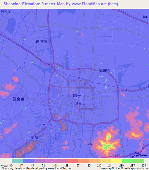 Shaoxing,China Elevation Map