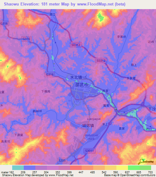 Shaowu,China Elevation Map