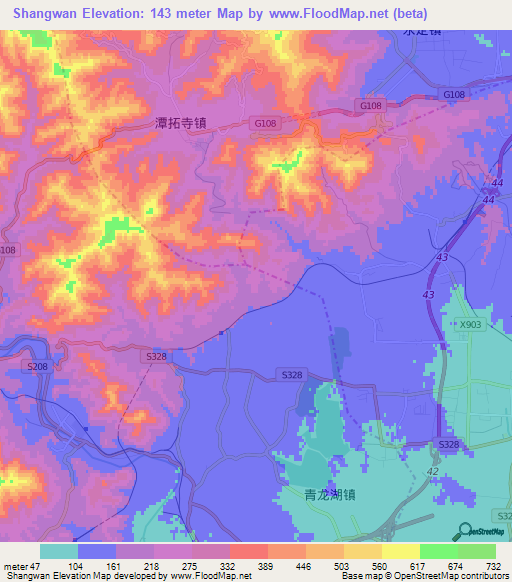 Shangwan,China Elevation Map