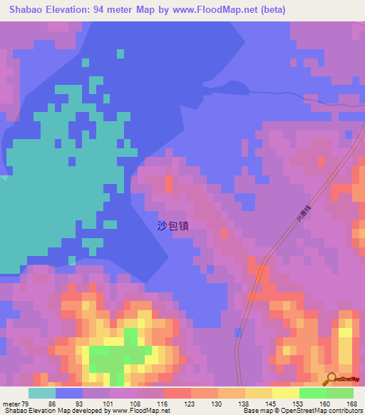 Shabao,China Elevation Map
