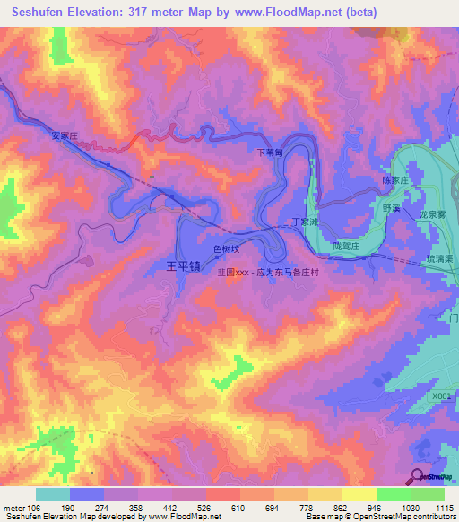 Seshufen,China Elevation Map