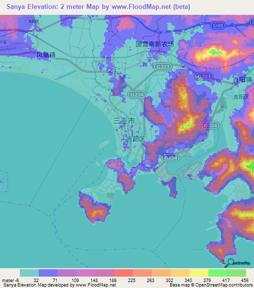 Sanya,China Elevation Map