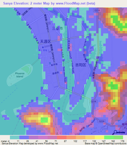 Sanya,China Elevation Map