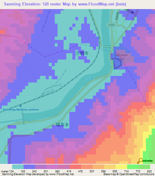 Sanming,China Elevation Map