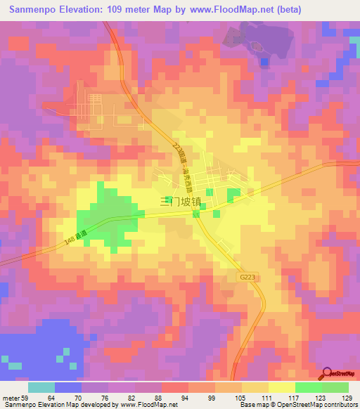Sanmenpo,China Elevation Map
