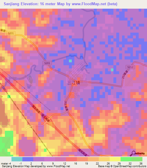 Sanjiang,China Elevation Map