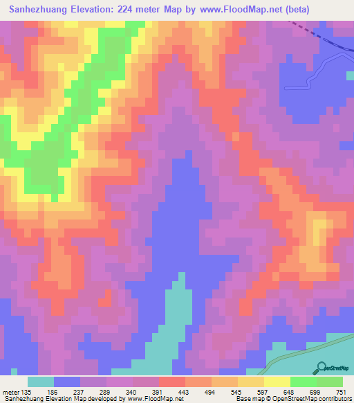 Sanhezhuang,China Elevation Map