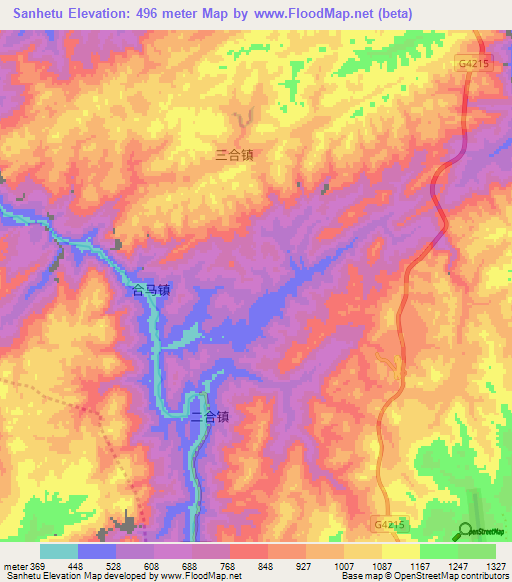 Sanhetu,China Elevation Map