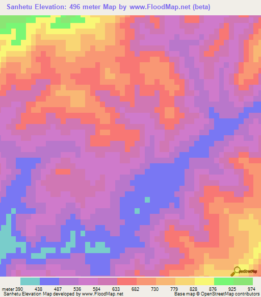 Sanhetu,China Elevation Map