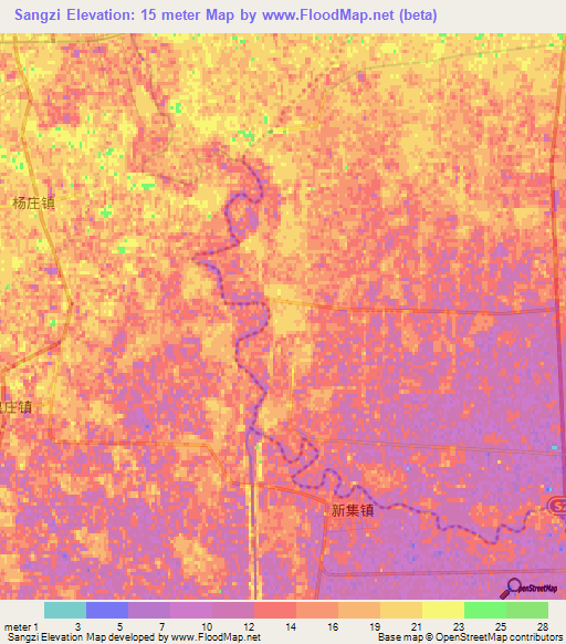 Sangzi,China Elevation Map