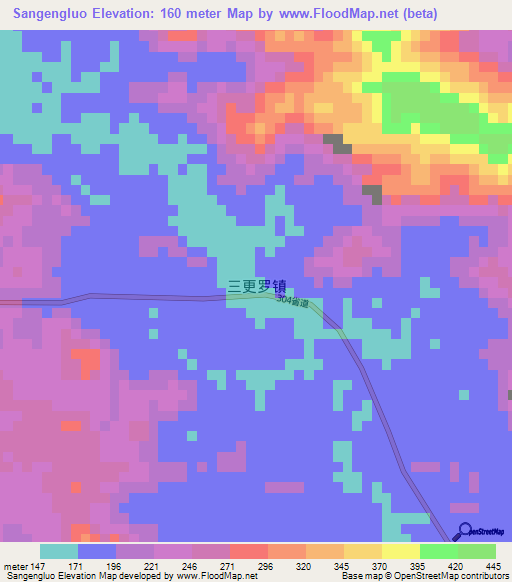 Sangengluo,China Elevation Map