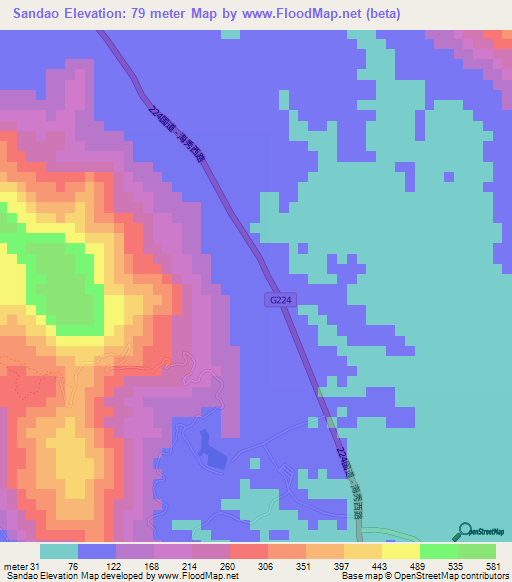 Sandao,China Elevation Map