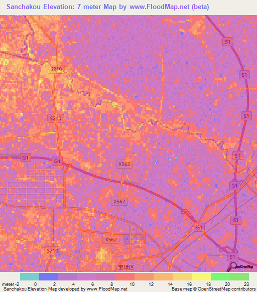 Sanchakou,China Elevation Map