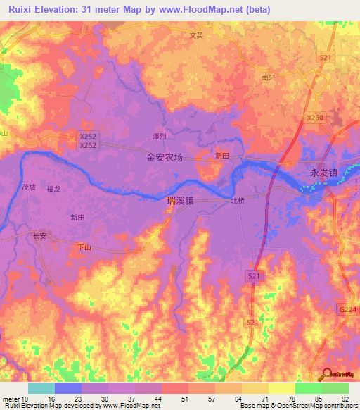 Ruixi,China Elevation Map