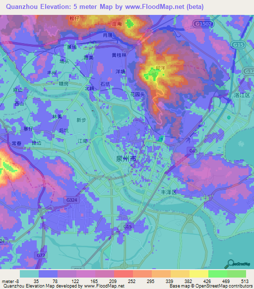 Quanzhou,China Elevation Map
