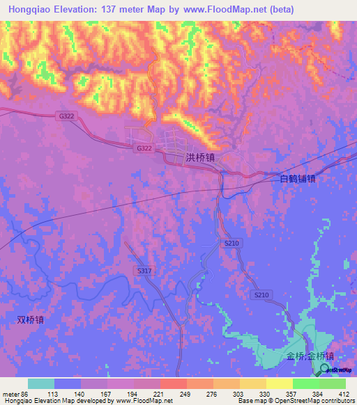 Hongqiao,China Elevation Map