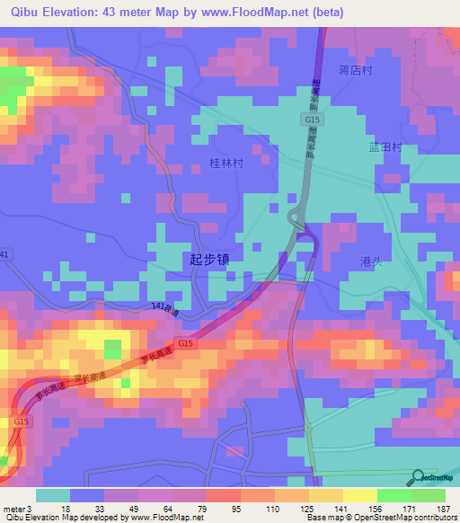 Qibu,China Elevation Map