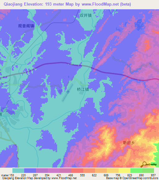 Qiaojiang,China Elevation Map