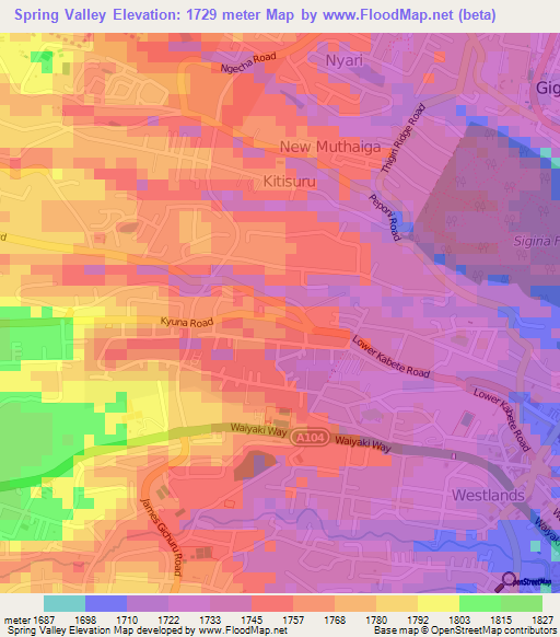 Spring Valley,Kenya Elevation Map