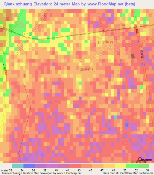 Qianxinzhuang,China Elevation Map