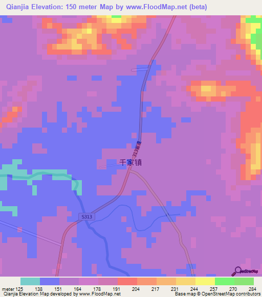 Qianjia,China Elevation Map