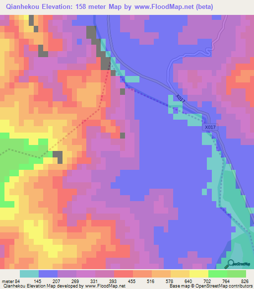 Qianhekou,China Elevation Map