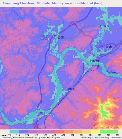 Qiancheng,China Elevation Map