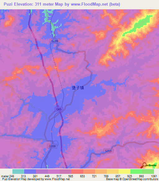 Puzi,China Elevation Map
