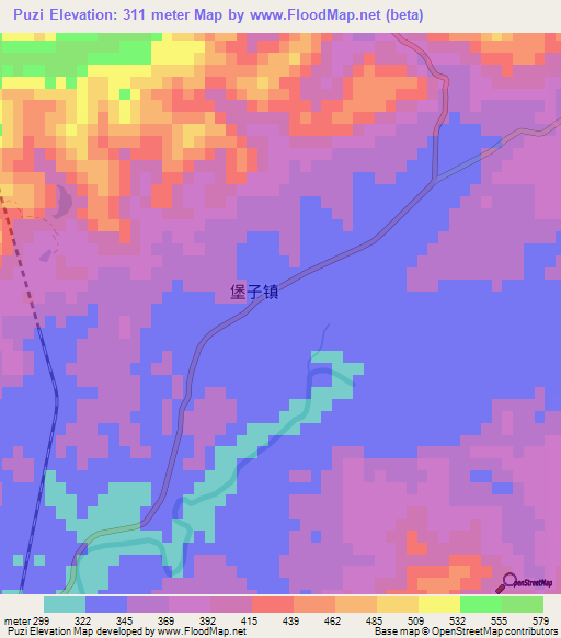 Puzi,China Elevation Map