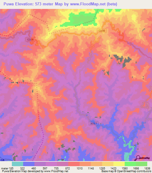 Puwa,China Elevation Map