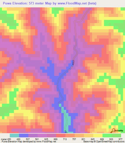 Puwa,China Elevation Map