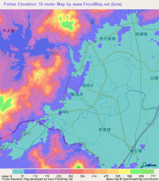 Putian,China Elevation Map