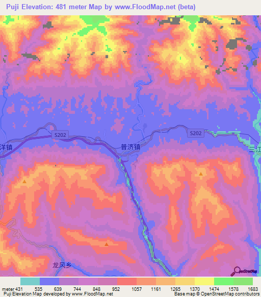 Puji,China Elevation Map