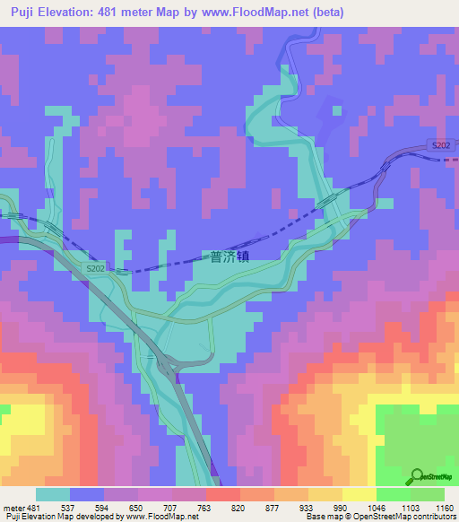 Puji,China Elevation Map